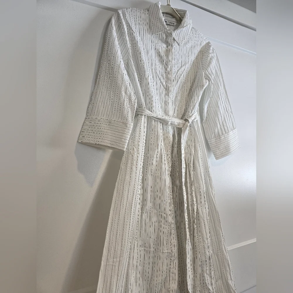 NWT Zara Chic White Striped Dress Size Medium - Picture 8 of 10